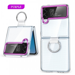 Transparent Acrylic phone case for samsung flip 4 case with Ring scratch resistant PC phone cover for flip 3 in stock