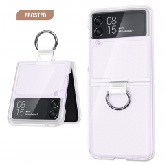 Transparent folding ring buckle refreshing translucent Anti-scratch light weigh hard pc+pvc phone case for samsung z flip 3
