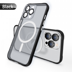 Clear Matte PC Magnetic Back Cover Wireless Charging Phone Case for iPhone 13 /iPhone 14 With Metal Camera Lens Protector