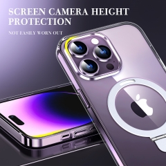 Luxury Phone Holder Clear HD Metal Case For iPhone 14 13 12 11 Pro Max Magnetic Wireless Charging Acrylic Back Plate Phone Cover