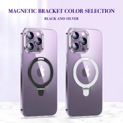 New Design Luxury For iPhone 11 12 13 14 Pro Max Transparent Back Lens Protective Phone Case For Magsafing Aluminum Stand Case