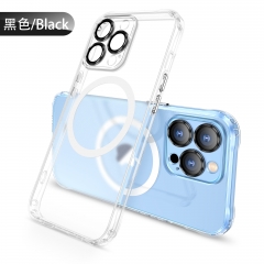 Clear Matte PC Magnetic Back Cover Wireless Charging Phone Case for iPhone 13 /iPhone 14 With Metal Camera Lens Protector