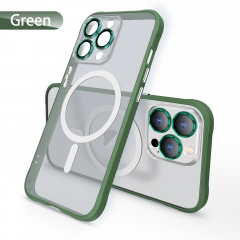 Clear Matte PC Magnetic Back Cover Wireless Charging Phone Case for iPhone 13 /iPhone 14 With Metal Camera Lens Protector
