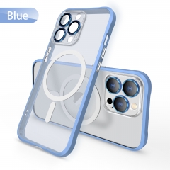 Clear Matte PC Magnetic Back Cover Wireless Charging Phone Case for iPhone 13 /iPhone 14 With Metal Camera Lens Protector