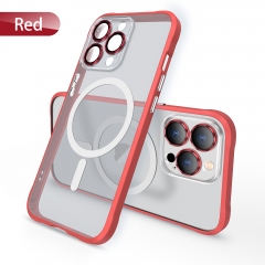 Clear Matte PC Magnetic Back Cover Wireless Charging Phone Case for iPhone 13 /iPhone 14 With Metal Camera Lens Protector