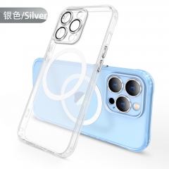 Frosted PC Back Cover With Wireless Charging Clear Phone Case for iPhone 14 Pro Max 13 Pro Metal Camera Protection