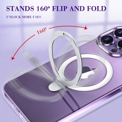 New Design Luxury For iPhone 11 12 13 14 Pro Max Transparent Back Lens Protective Phone Case For Magsafing Aluminum Stand Case