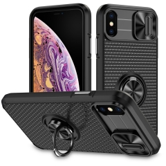 Camera Slide Cover Ring Phone Case for iPhone X Ring Rotation Stand Case