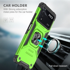 Hot Selling Shockproof Bracket Ring Holder Car Magnetic Armor Series Phone Case for xiaomi poco m4 4g