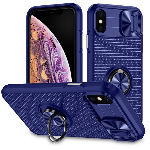 Camera Slide Cover Ring Phone Case for iPhone X Ring Rotation Stand Case