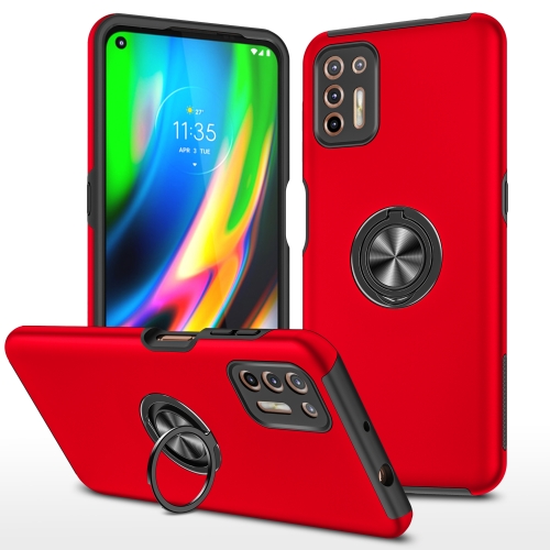 CD texture phone case with soft tpu frame and hard pc back for moto g9 plus protective with hidden ring phone holder