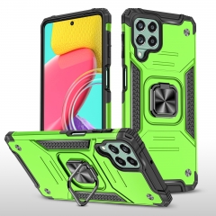 Ring Phone Case For Samsung Galaxy M53 Rugged Hybrid Armor PC+TPU Shockprooof Cover With Kickstand Metal Plate