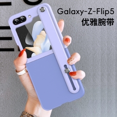 New Style Contrast Color Mobile Phone Shell With Wrist Strap Holder Skin Feel Cell Phone Cover For Samsung Galaxy Z Flip 5 cover