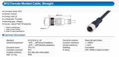 M12 Female 4 Pins Connector Molded with 2M PVC Cable