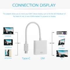 USB Type C to DVI Adapter HD 1080P Video Converter Cable Wire Cord Connector