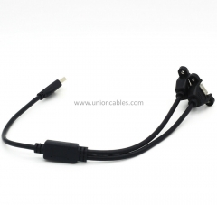 USB Y Splitter Cable 2.0 A 1 Male to 2 Female Panel Mount Cord Screw Lock