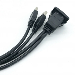 Dual USB 2.0 Cable Male to Female Car Dashboard Flush Mount Extension Cable 1M