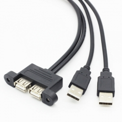 Panel Mount Dual USB Cable Type A Male to Female E...