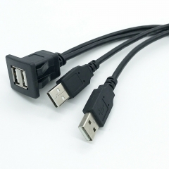 Dual USB 2.0 Cable Male to Female Car Dashboard Flush Mount Extension Cable 1M