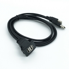 Dual USB 2.0 Cable Male to Female Car Dashboard Flush Mount Extension Cable 1M