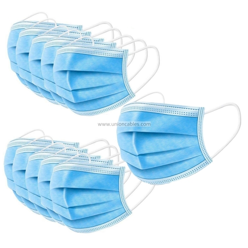 50Pcs Disposable Face Mask 3Ply Flu Hygiene Masks with Elastic Ear Loops