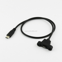 USB Micro Female to USB 3.1 Type C Male Panel Mount Data Charging Cable 1.5ft