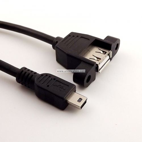 Mini USB 5 Pin Male to USB 2.0 A Female Socket Panel Mount Cable 1.5FT Black