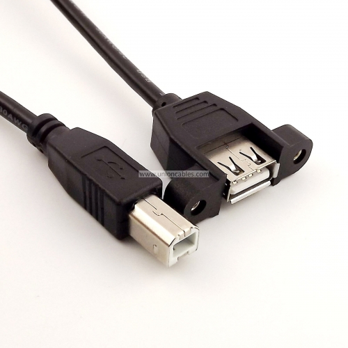 USB 2.0 A Female Panel Mount to USB B Male Socket Printer Cable Cord 1.5FT