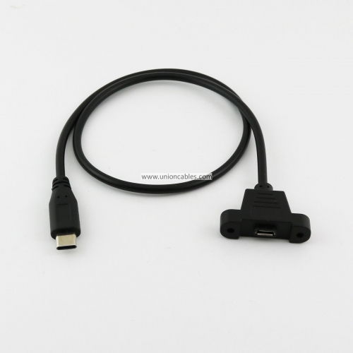 USB Micro Female to USB 3.1 Type C Male Panel Mount Data Charging Cable 1.5ft