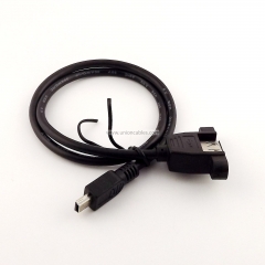 Mini USB 5 Pin Male to USB 2.0 A Female Socket Panel Mount Cable 1.5FT Black
