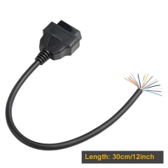 1ft Feet 30cm/12 16 Pin J1962 OBD OBDII OBD2 Female Connector Car Diagnostic Extension Cable Cord Pigtail DIY Mobley Adapter