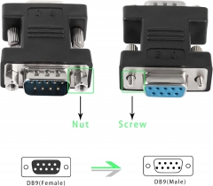 RS232 DB9 Female to Male Extender Connector Adapter DB 9 Pin Serial Converter, for Serial Communication Interface Devices, Black