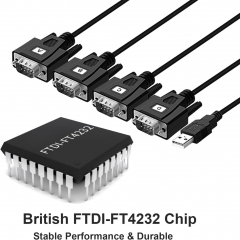 4 Port USB to Serial RS232 Adaptes Industrial Grade FTDI-FT4232 Chipset RS232 Cable DB9 Serial Port to USB RS232 Adapter 9 Pin Serial for Winows11/10/8/7 Vista XP 2000 Linux and Mac OS