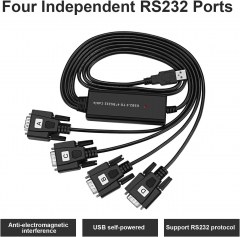 4 Port USB to Serial RS232 Adaptes Industrial Grade FTDI-FT4232 Chipset RS232 Cable DB9 Serial Port to USB RS232 Adapter 9 Pin Serial for Winows11/10/8/7 Vista XP 2000 Linux and Mac OS