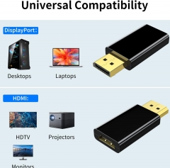 DP to HDMI Adapter, 1080P Gold Plated Displayport to HDMI Converter Male to Female Black (1080P)