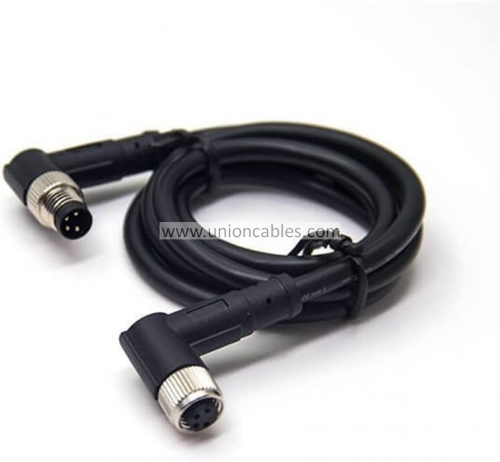 M8 4 Pin Industrial Waterproof Plug Male to Female 90 Degree Cable Cordset