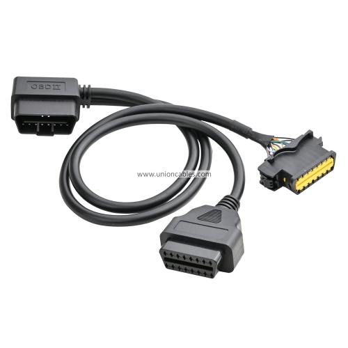 50cm 20" Right Angle OBD2 OBD II Full 16 Pin Male Y Open Splitter Connector, J1962 Male to 2 Female Thick Wire Cable Adapter Extension Cord for GPS Tracker
