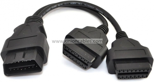 30cm/12 OBD2 OBD II Splitter Extension Y J1962 16 Pin Cable Male to Dual Female Cord Adapter