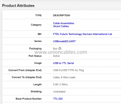 TTL-232RG-VIP-WE ,USB to TTL cable w/ Embd Electronics, LEDs, Specifd Logic Levels, WireEnd