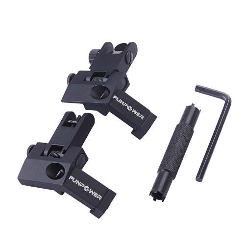Funpower 45 Degree Offset Flip Up Iron Sights for Rifle,Rapid Transition Backup Front and Rear Spring Loaded Metal Sights