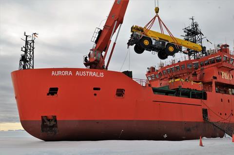 Crane working at remote Antarctic site