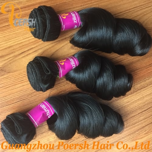 Poersh Hair 8A Unprocessed Raw Virgin Hair Top Quality 1B Natural Black Color Loose Wave 3Pcs/Lot Human Hair Weft