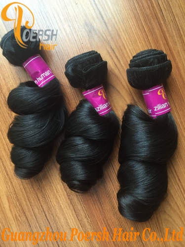 Poersh Hair Top Grade Unprocessed Raw Virgin Hair 1B Natural Black Color Top Quality Loose Wave 3Pcs/Lot Human Hair Weft