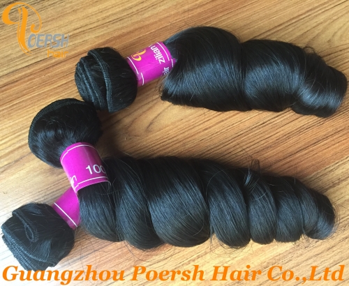 Poersh Hair Diamond Grade Unprocessed Raw Virgin Hair Top Quality 1B Natural Black Color Loose Wave 3Pcs/Lot Human Hair Weft