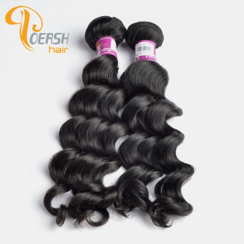 Poersh Hair Top Grade Unprocessed Raw Virgin Hair Top Quality 1B Natural Black Color Big Deep Wave 2Pcs/Lot Human Hair Weft