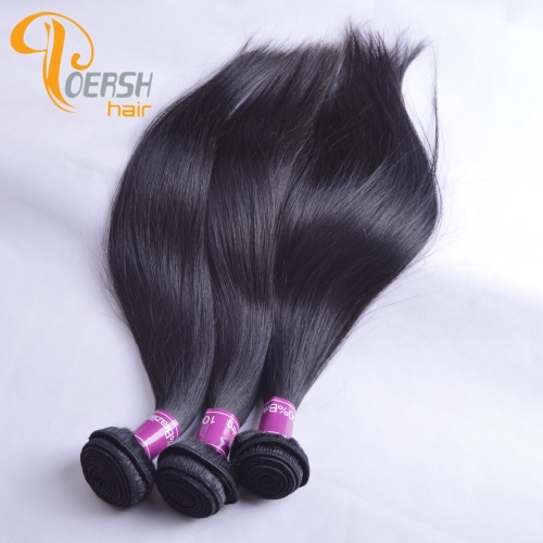 Poersh Hair Diamond Grade Unprocessed Raw Virgin Hair 1B Natural Black Color Top Quality Straight Hair 3Pcs/Lot Human Hair Weft