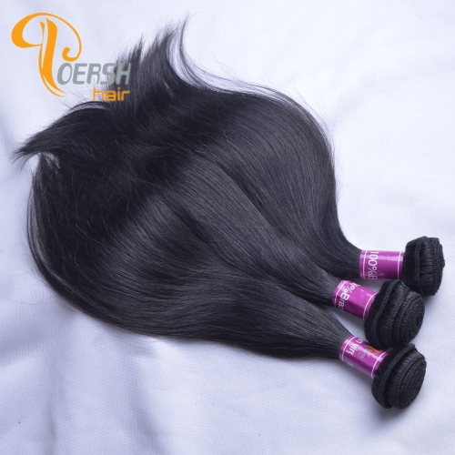 Poersh Hair Top Grade Unprocessed Raw Virgin Hair 1B Natural Black Color Top Quality Straight Hair 3Pcs/Lot Human Hair Weft