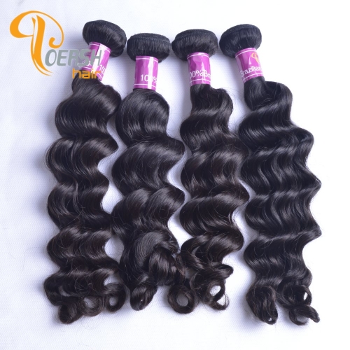 Poersh Hair 8A Uprocessed Raw Virgin Hair Top Quality 1B Natural Black Color Big Deep Wave 4Pcs/Lot Human Hair Weft