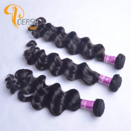 Poersh Hair Diamond Grade Unprocessed Raw Virgin Hair Top Quality 1B Natural Black Color Big Deep Wave 3Pcs/Lot Human Hair Weft