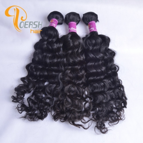 Poersh Hair Diamond Grade Unprocessed Raw Virgin Hair Top Quality 1B Natural Black Color Italy Curly 3Pcs/Lot Human Hair Weft